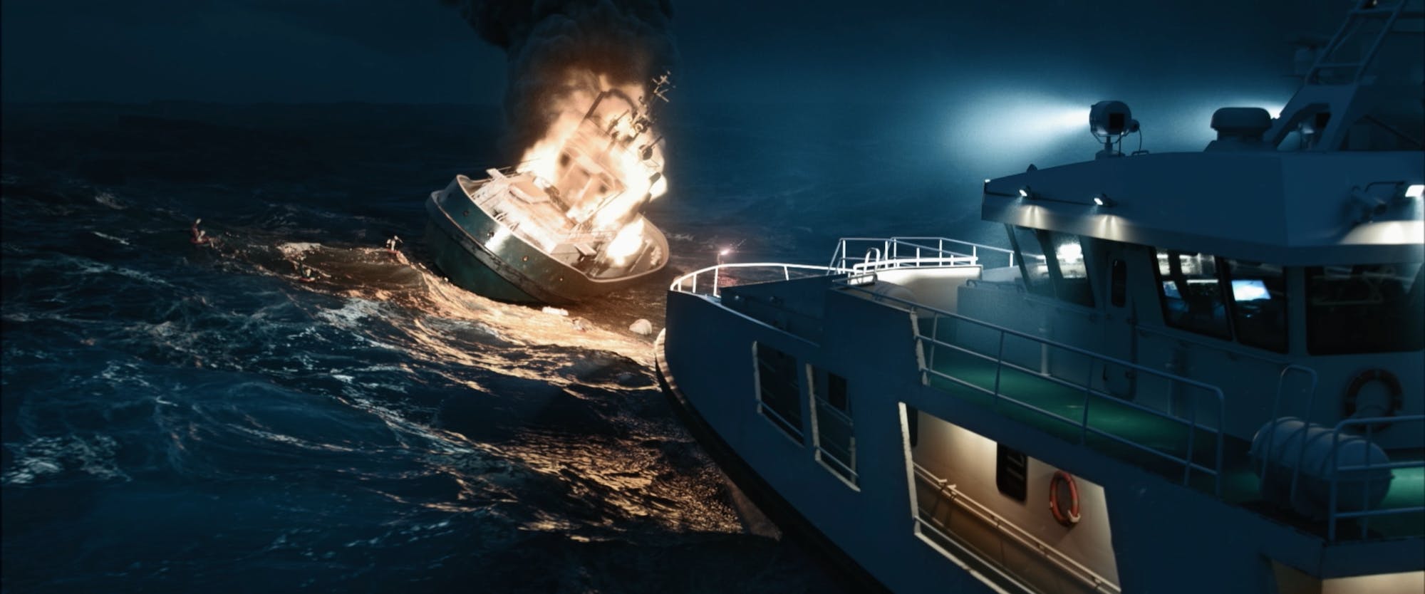 a 3D imagery of a boat on fire